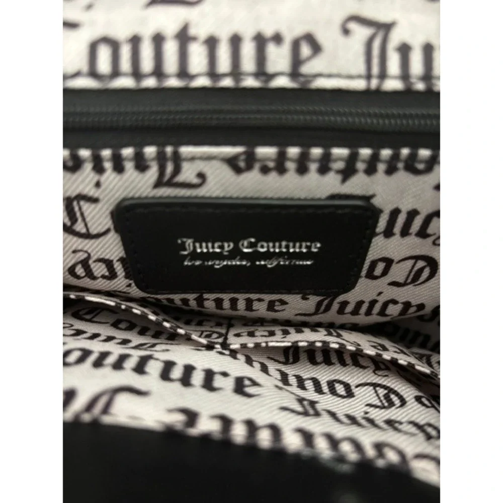 Juicy Couture Black Velour Backpack Silver Crown Logo Heart Charm Y2K Style
